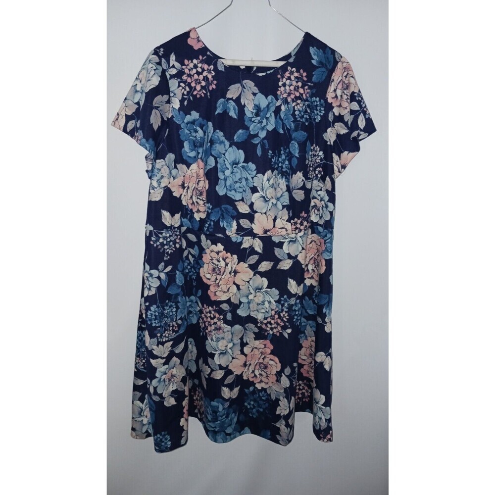 Eliza J Dress Women's 16w Navy Blue Floral Multi Color Plus Size Short Sleeve